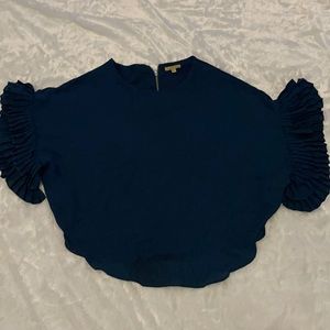 womens asymmetrical teal shirt with flare arms